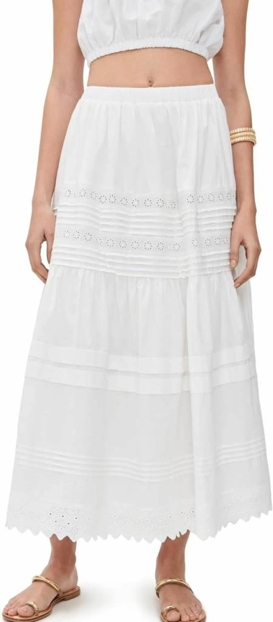 Pixie Market Women's Floral Eyelet Cotton Midi Skirt - Breathable Summer A-Line Skirt