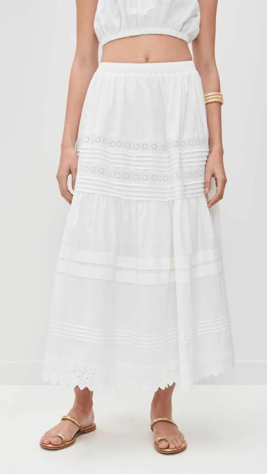 Pixie Market Women's Floral Eyelet Cotton Midi Skirt - Breathable Summer A-Line Skirt