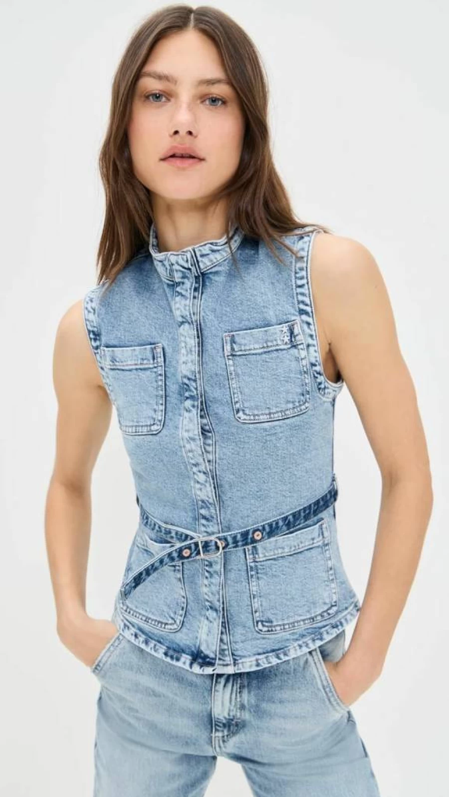 ICON DENIM LA Women's Kelly Denim Vest - Classic Blue Denim Jacket for Women