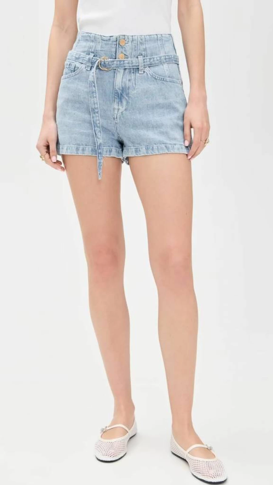7 For All Mankind Women's High-Waisted Belted Denim Shorts - Stylish Casual Summer Shorts