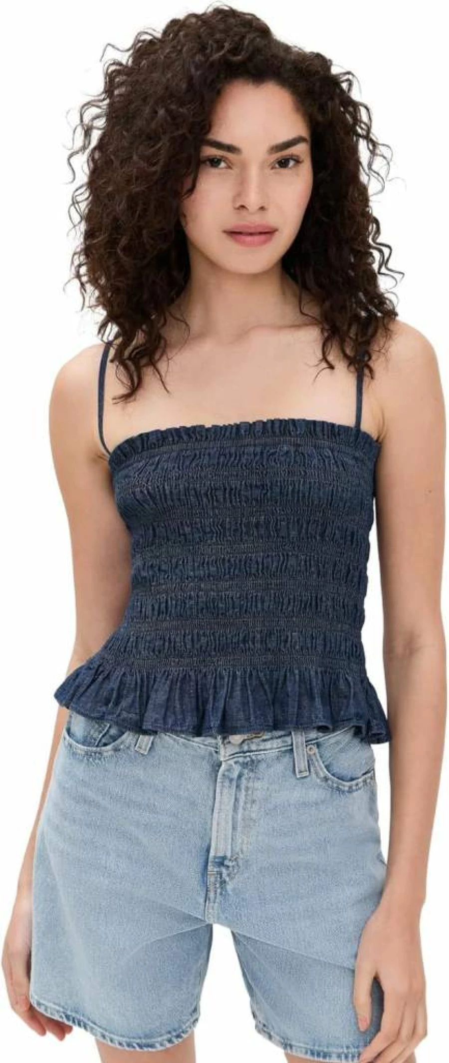 Madewell Women's Smocked Denim Cami Top in Classic Rinse Wash
