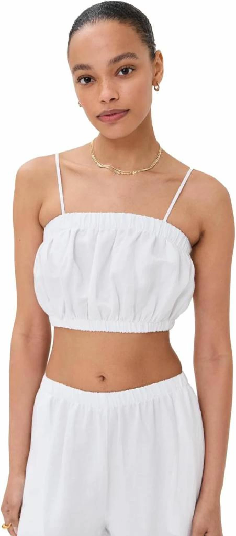 LE BOP Women's Camille Cropped Top - 100% Linen Short Sleeve Shirt for Women