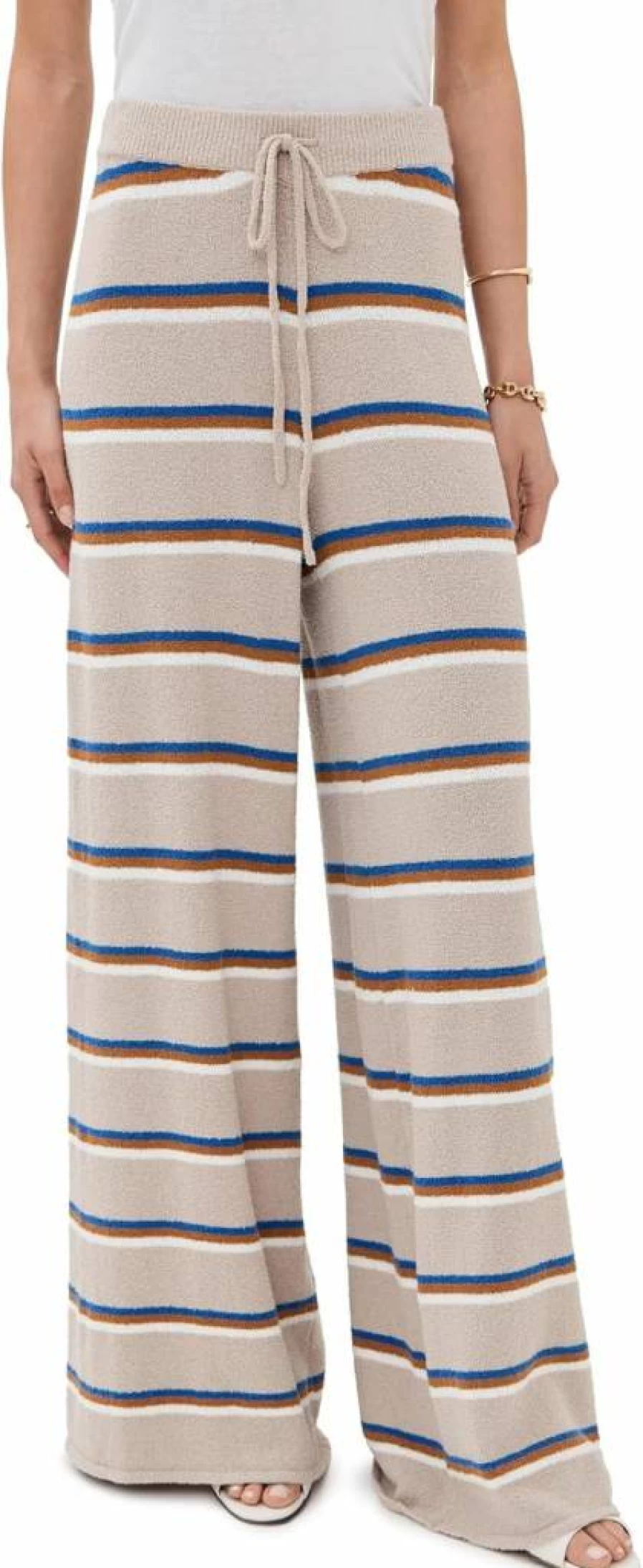 LE BOP Women's High Waisted Striped Wide Leg Pants - Comfortable Casual Lounge Trousers