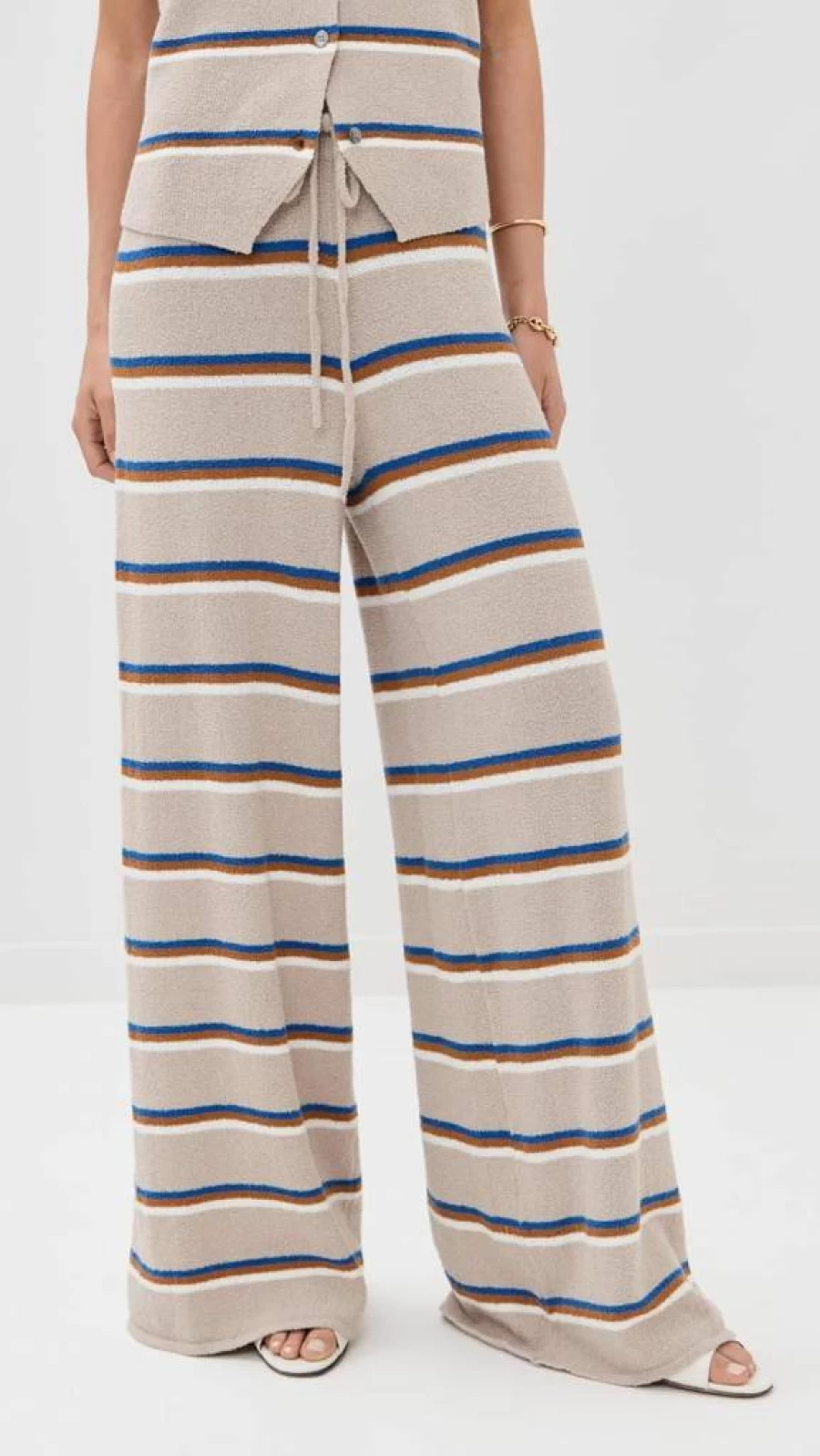 LE BOP Women's High Waisted Striped Wide Leg Pants - Comfortable Casual Lounge Trousers