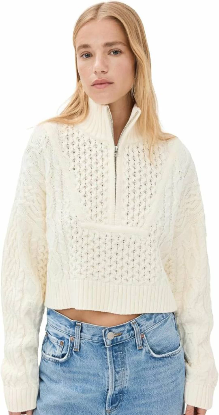 STAUD Women's Cropped Hampton Sweater - Soft Knit Casual Pullover