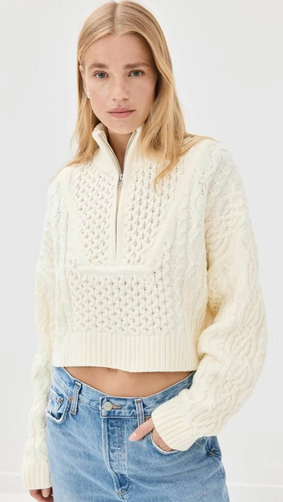 STAUD Women's Cropped Hampton Sweater - Soft Knit Casual Pullover