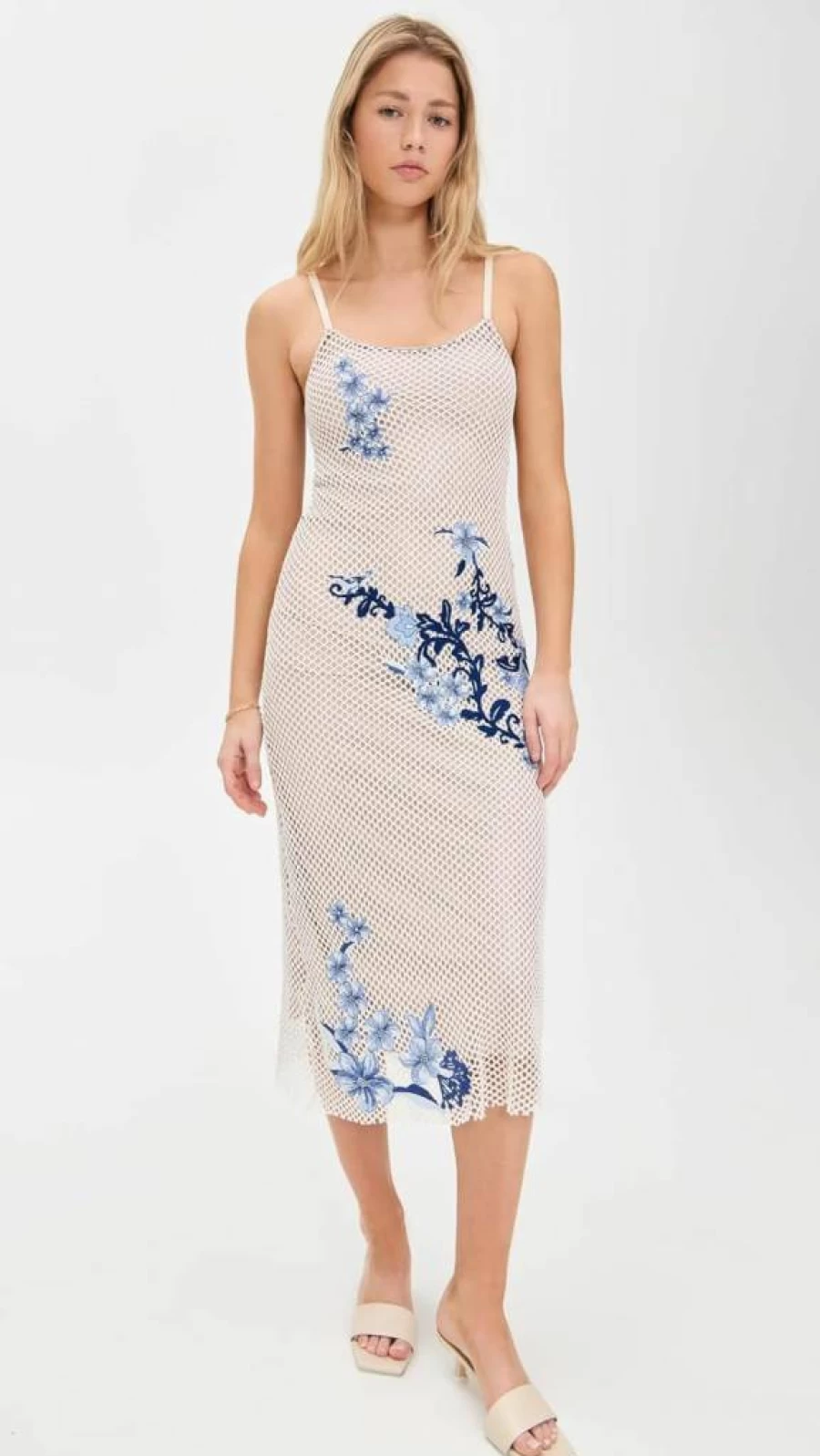 AGUA BENDITA Women's Adelaida Dress - Elegant Boho Chic Embroidery Maxi Dress for Women