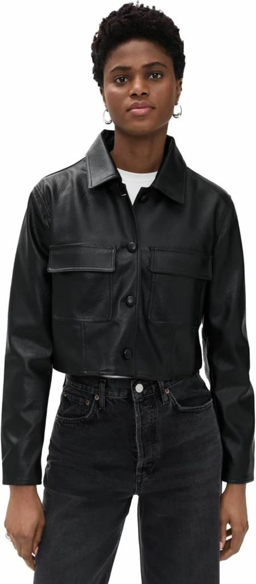 Pixie Market Women's Vegan Leather Cropped Jacket - Stylish Faux Leather Biker Jacket for Women