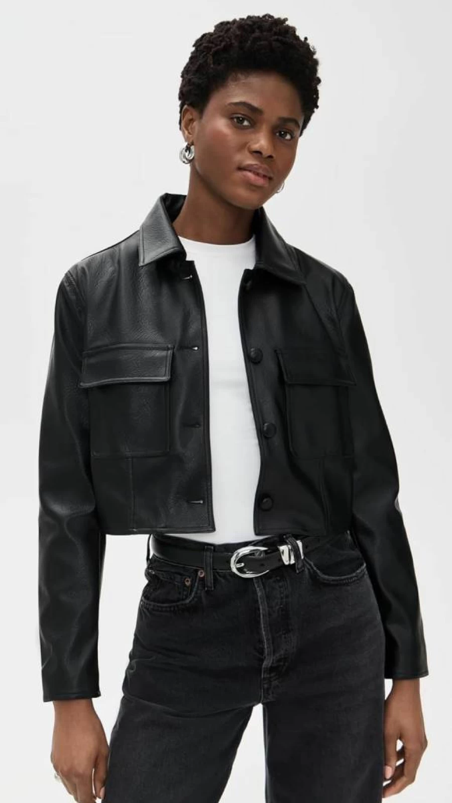 Pixie Market Women's Vegan Leather Cropped Jacket - Stylish Faux Leather Biker Jacket for Women
