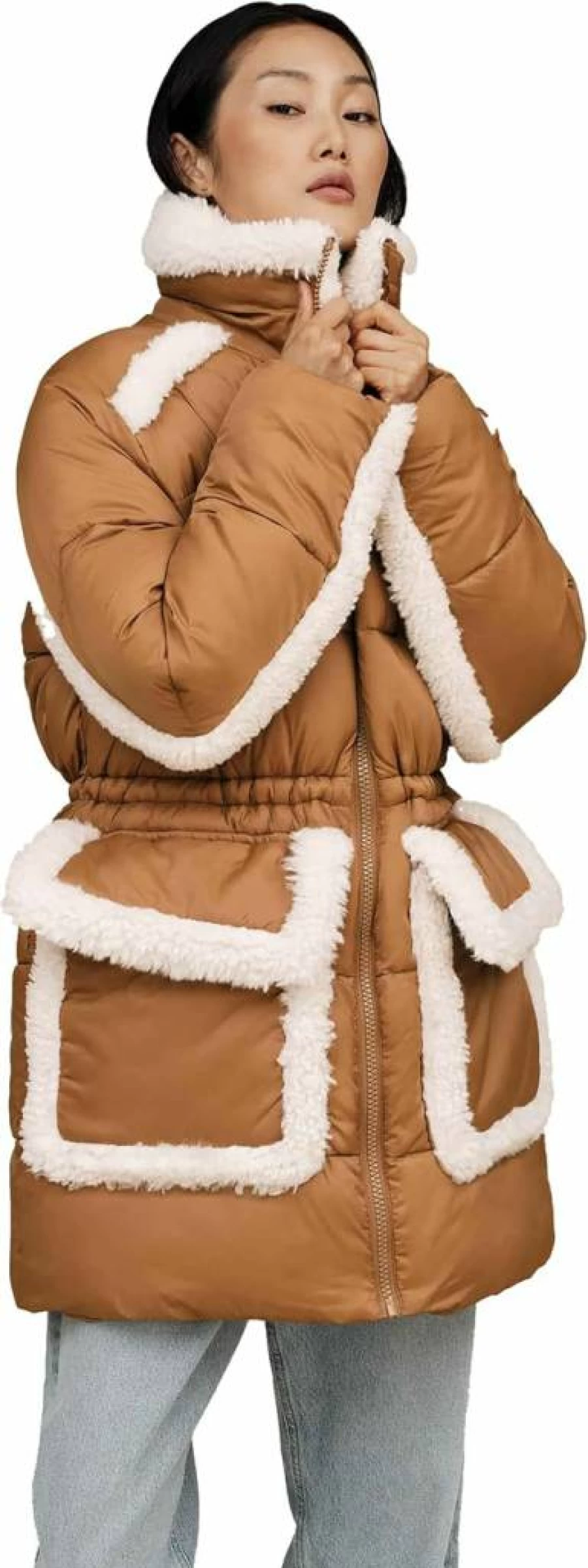 UGG Women's Amal Plush Seam Puffer Coat - Warm Winter Jacket with Cozy Fleece Lining