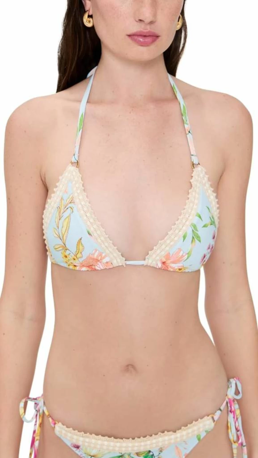 PQ Swim Women's Kyle Crochet Bikini Top - Triangle Halter Swimwear with Crochet Trim