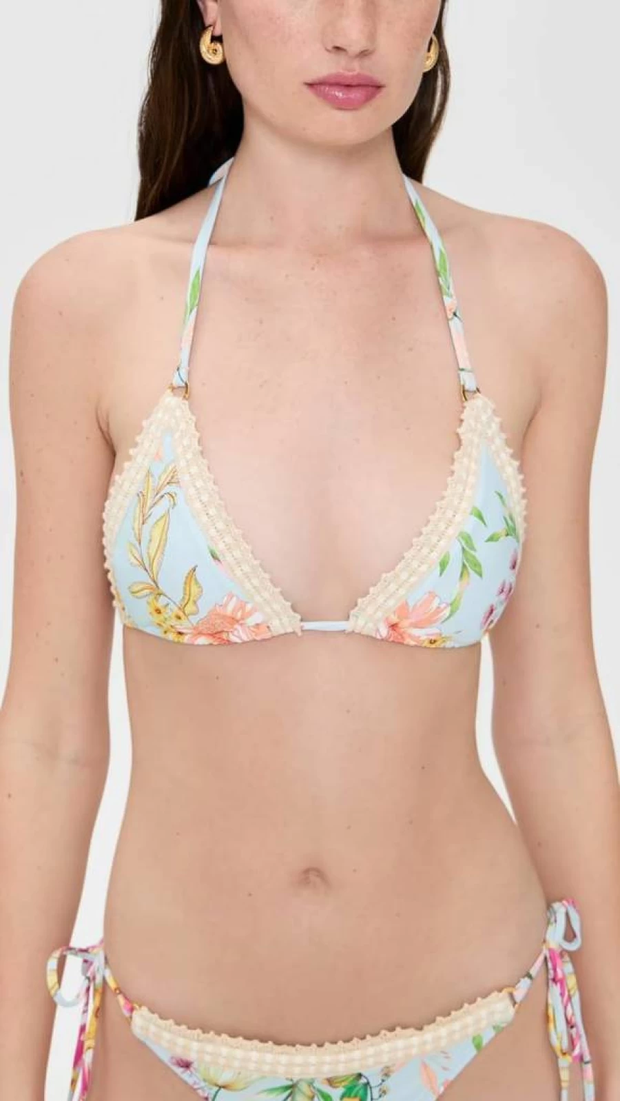 PQ Swim Women's Kyle Crochet Bikini Top - Triangle Halter Swimwear with Crochet Trim