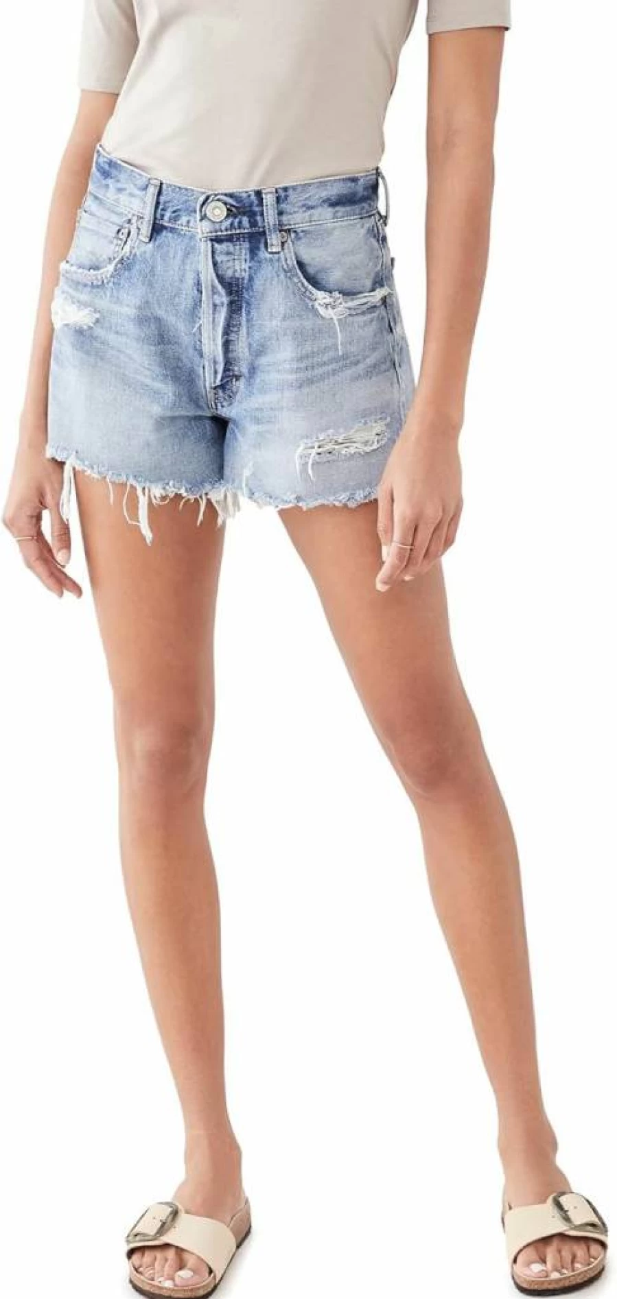 MOUSSY VINTAGE Women's High-Waisted Packard Denim Shorts Retro Distressed Casual Summer Shorts