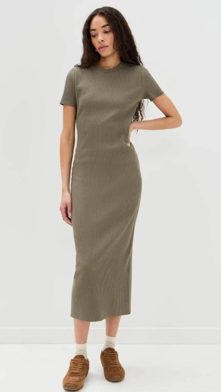 Vince Women's Ribbed Knit Short Sleeve Crewneck Dress