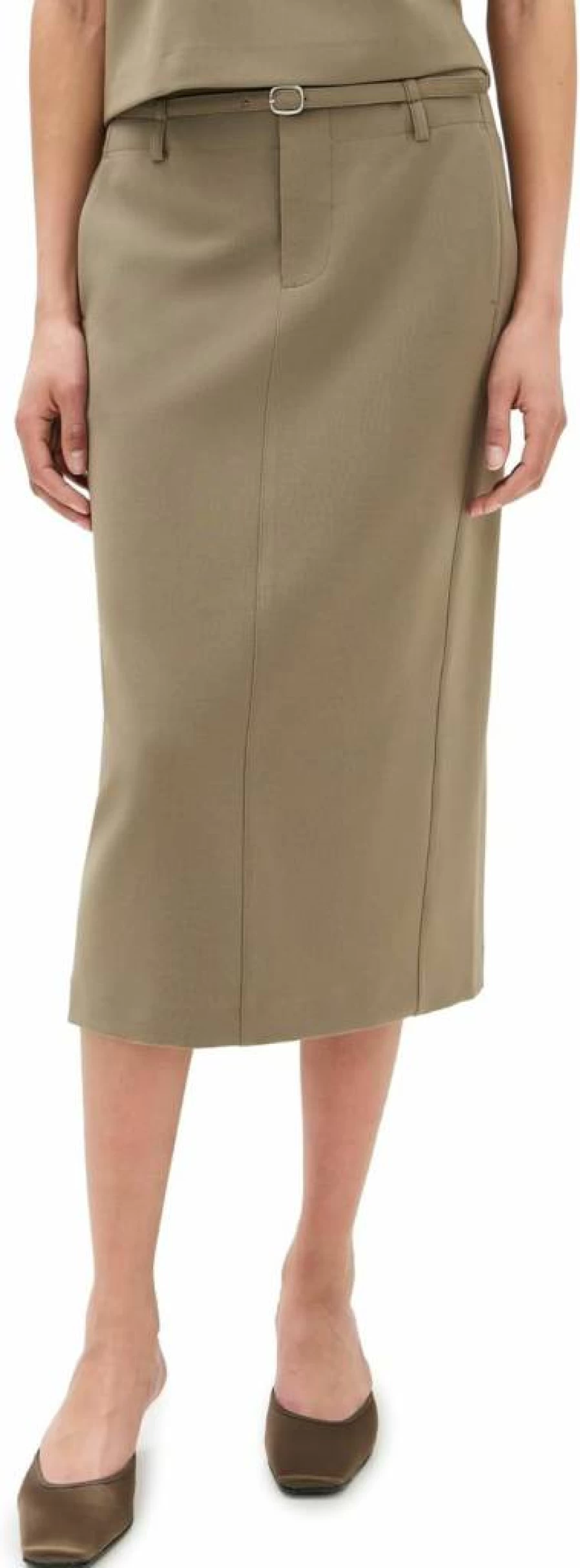 Vince Women's Slim-Fit Belted Pencil Skirt - Classic Office Wear Stretch Wool Blend Mid-Length