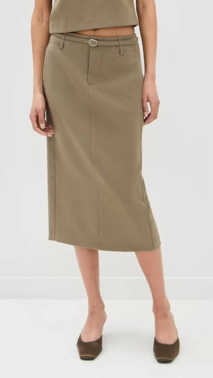 Vince Women's Slim-Fit Belted Pencil Skirt - Classic Office Wear Stretch Wool Blend Mid-Length