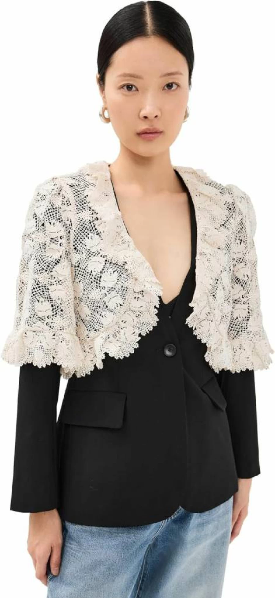 Sea Women's Kristeen Lace Blazer with Capelet - Elegant Formal Jacket for Weddings & Evening Wear