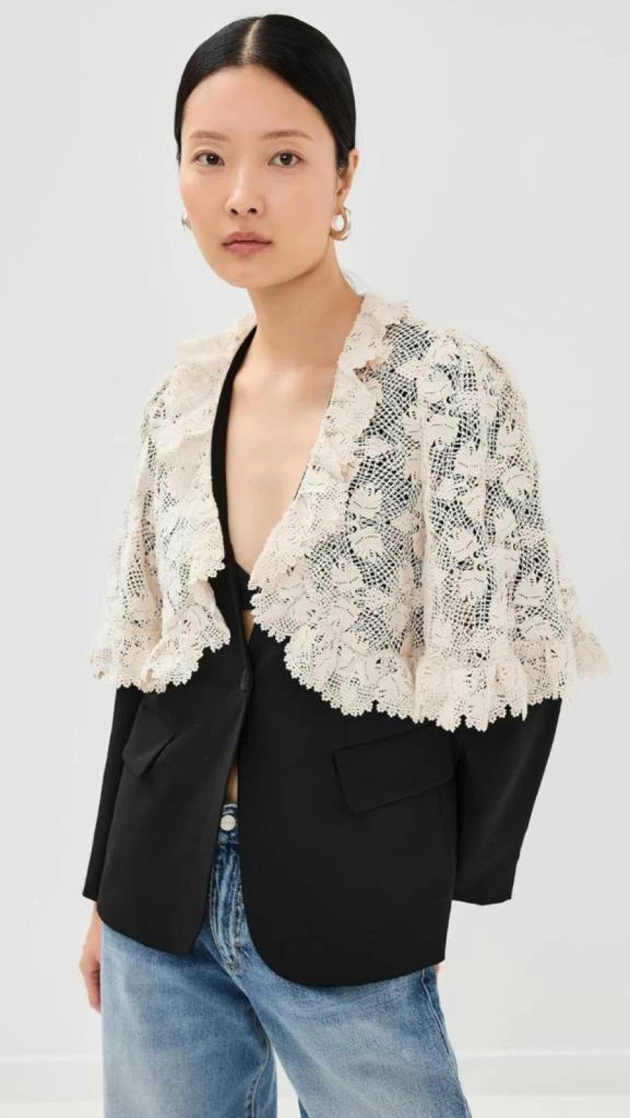 Sea Women's Kristeen Lace Blazer with Capelet - Elegant Formal Jacket for Weddings & Evening Wear