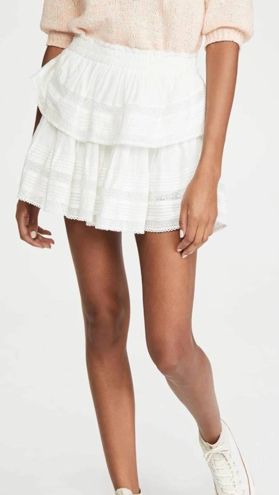 LOVESHACKFANCY Women's Ruffle Mini Skirt | Floral Print A-Line Denim Skirt | High Waist Fashion Skirt