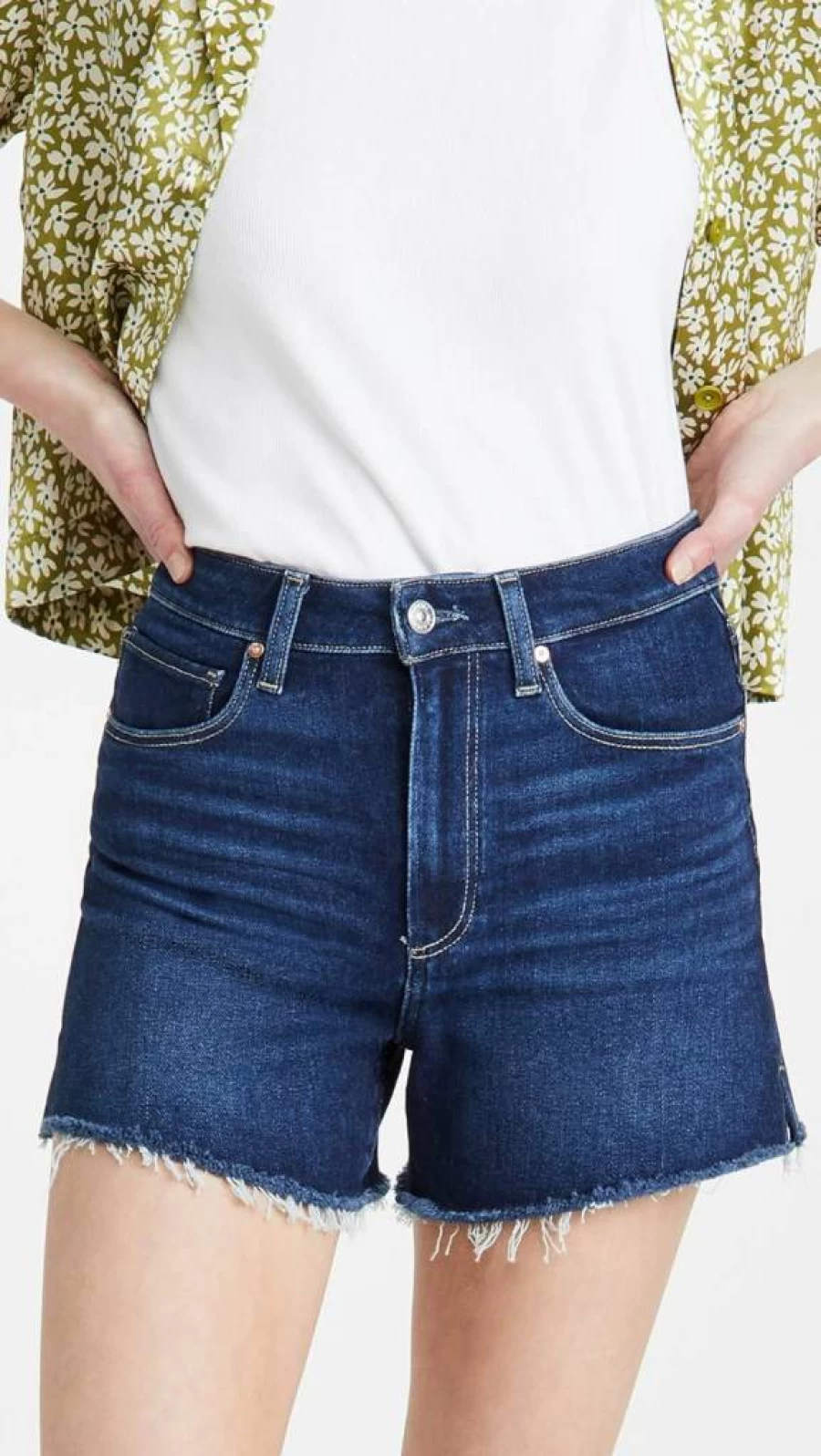 PAIGE Women's Dani Vintage High Rise Raw Hem Denim Shorts Ultra Soft Comfort