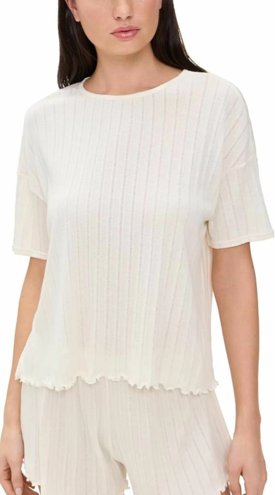 Eberjey Women's Pointelle Knit Top - Soft Lace Trim Casual Comfortable Blouse