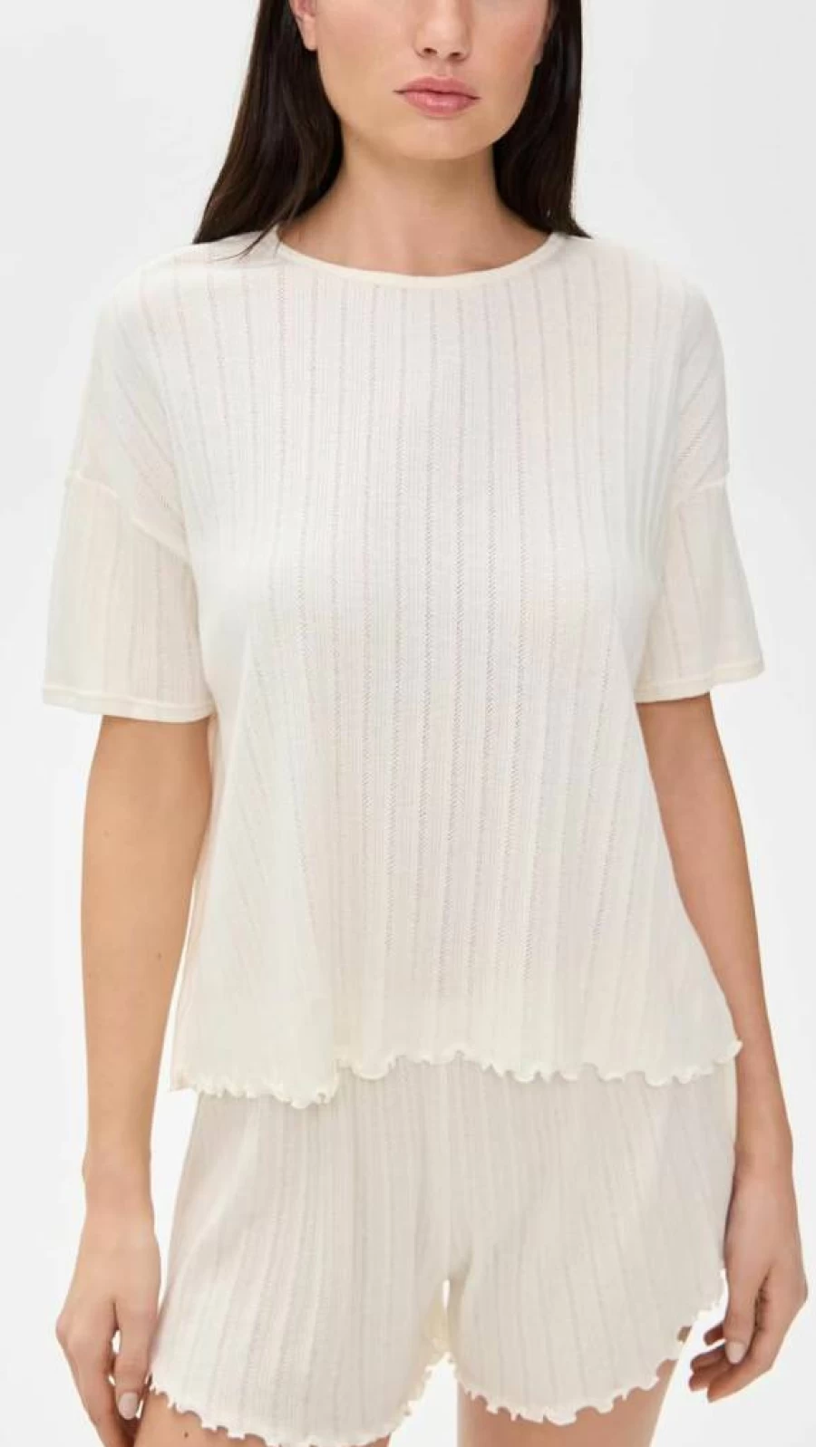 Eberjey Women's Pointelle Knit Top - Soft Lace Trim Casual Comfortable Blouse