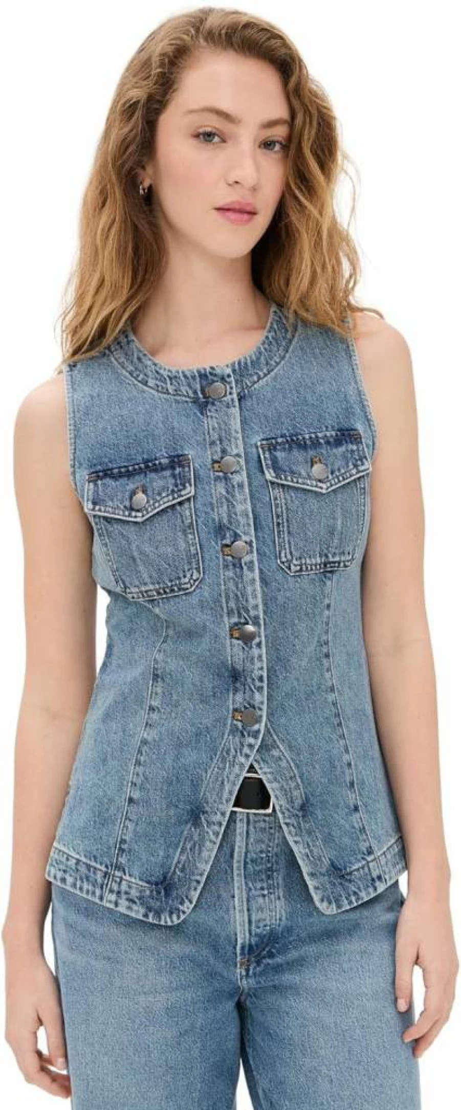 Madewell Women's High Neck Denim Vest - Classic Crewneck Style