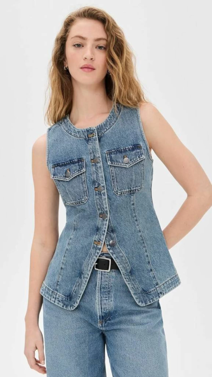 Madewell Women's High Neck Denim Vest - Classic Crewneck Style