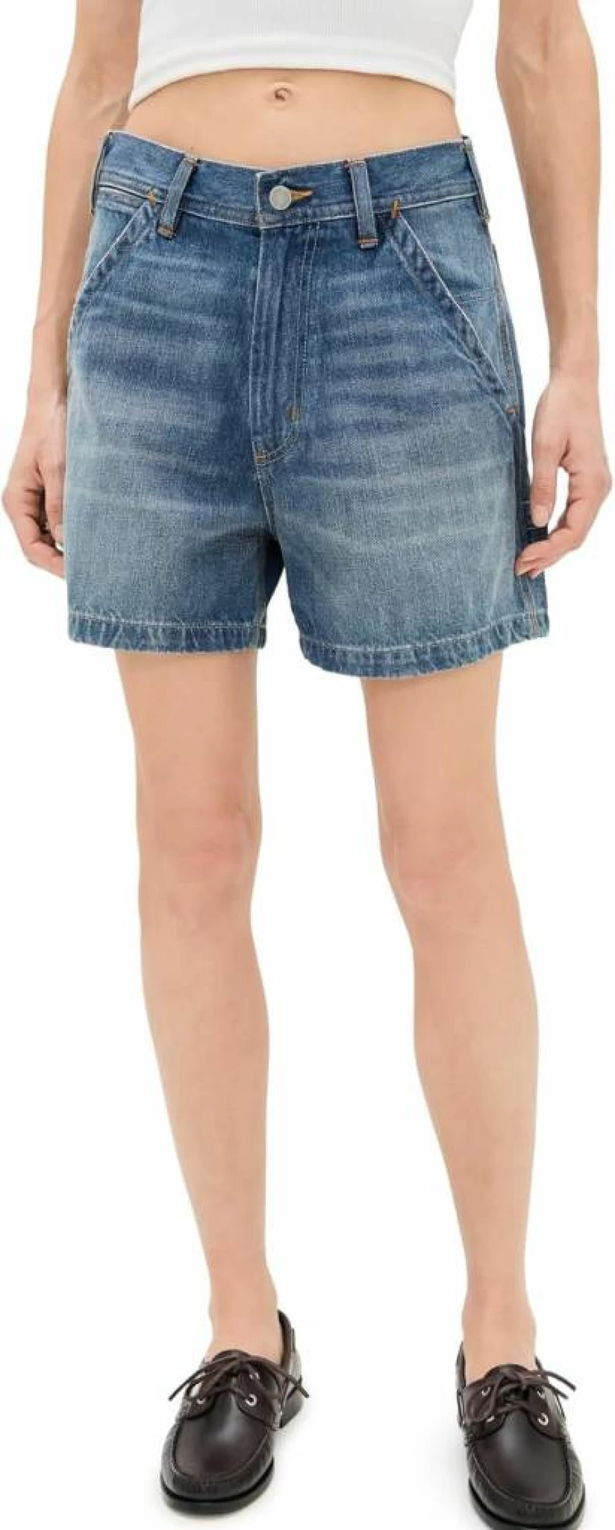 Denimist Women's High-Waisted Carpenter Shorts - Durable Denim Work Shorts for Women