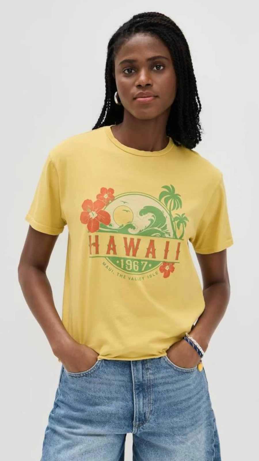 Original Retro Brand Women's Vintage Hawaii Print Cropped T-Shirt Aloha Summer Top
