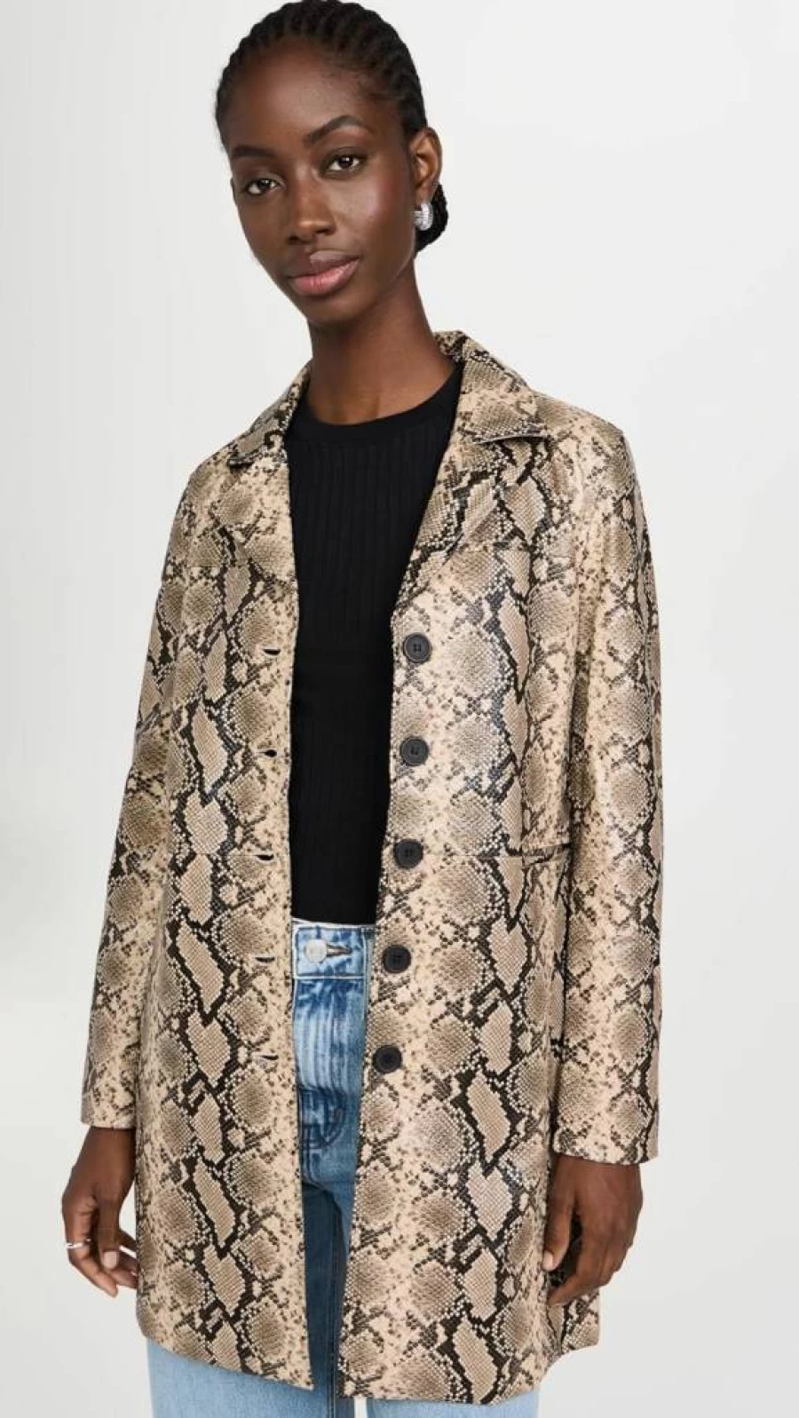 BLANKNYC Women's Faux Leather Snake Print Trench Coat - Stylish Long Jacket for Women