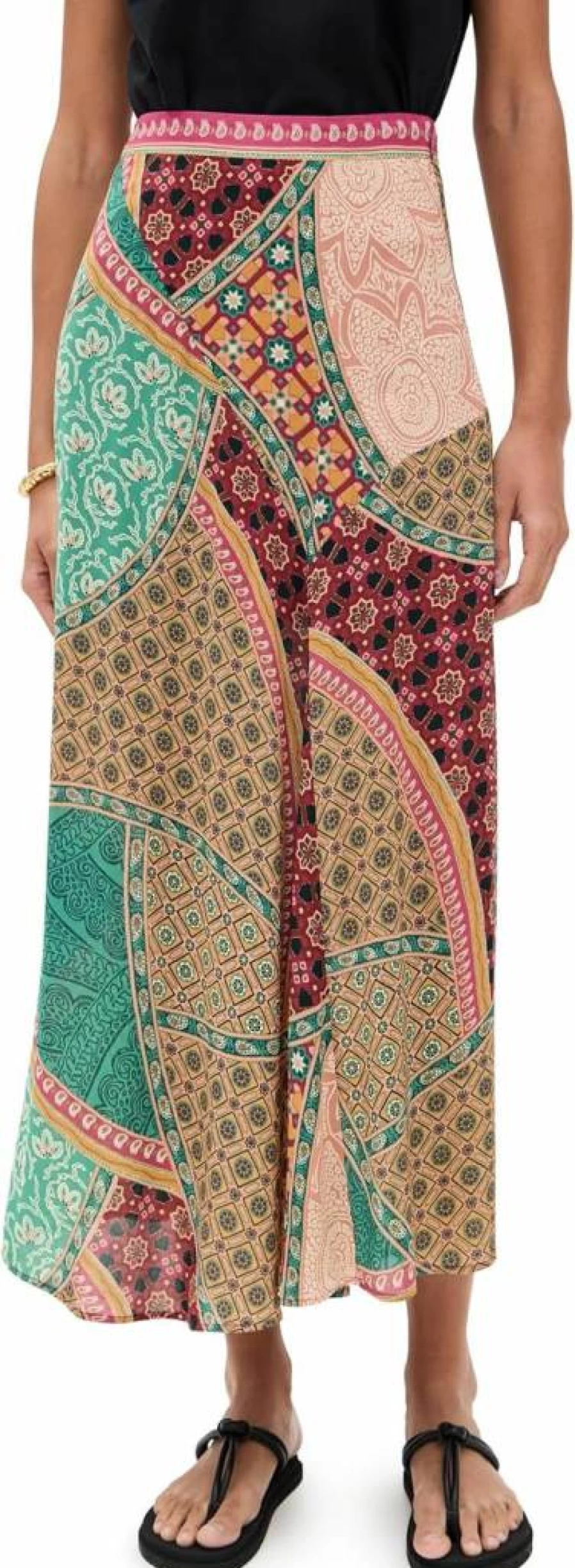 ba&sh Women's Floral Print Midi Skirt - Elegant High Waist A-Line Summer Skirt