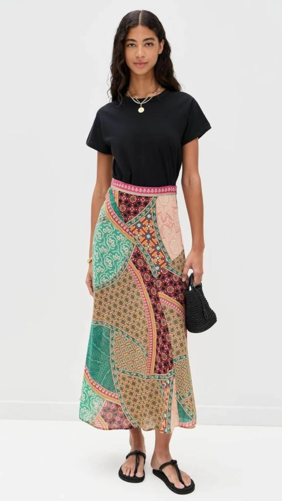ba&sh Women's Floral Print Midi Skirt - Elegant High Waist A-Line Summer Skirt
