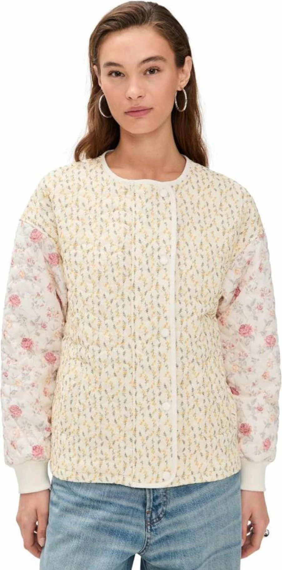 Avec Les Filles Women's Quilted Collarless Bomber Jacket - Lightweight Stylish Outerwear