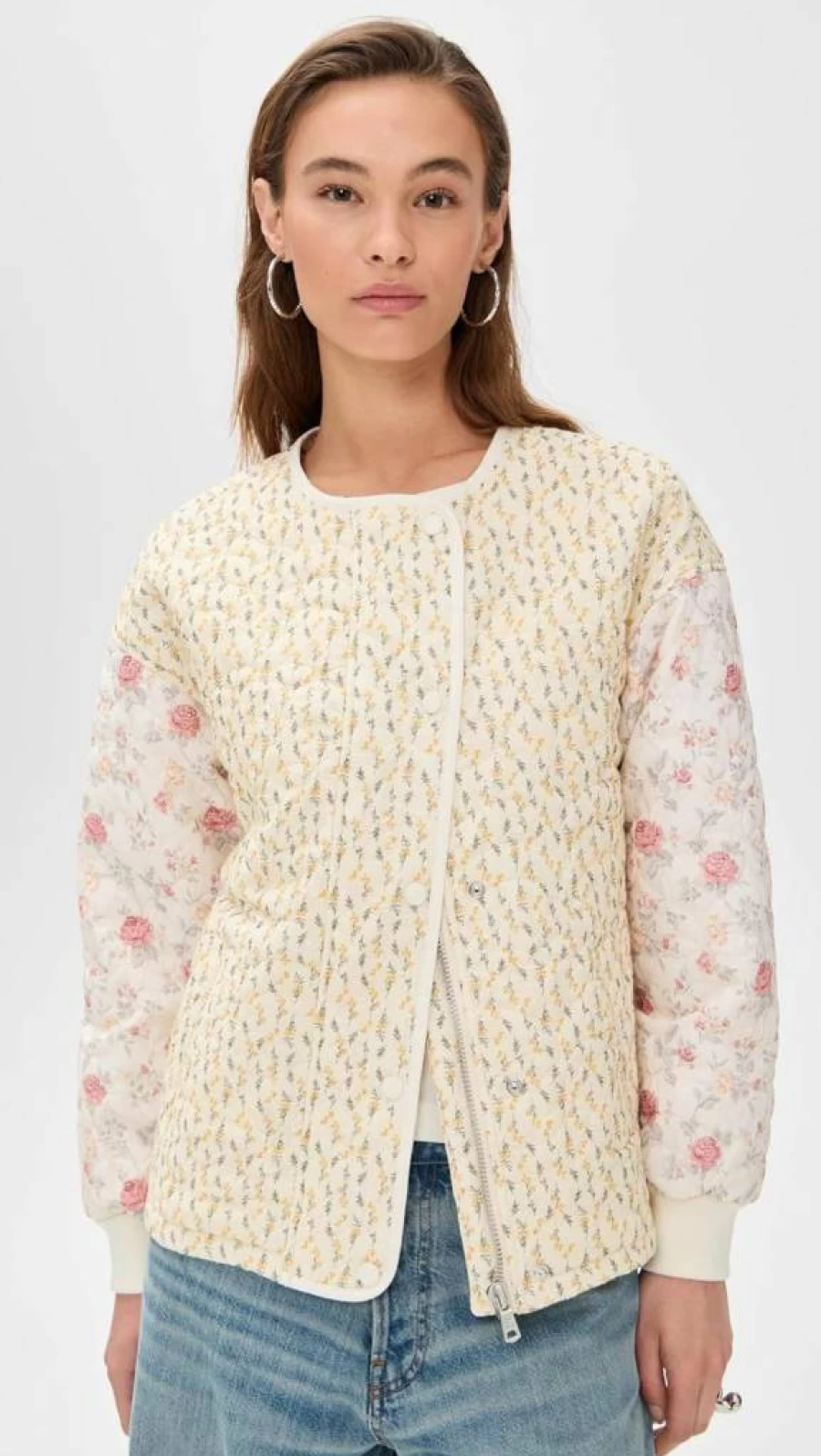 Avec Les Filles Women's Quilted Collarless Bomber Jacket - Lightweight Stylish Outerwear