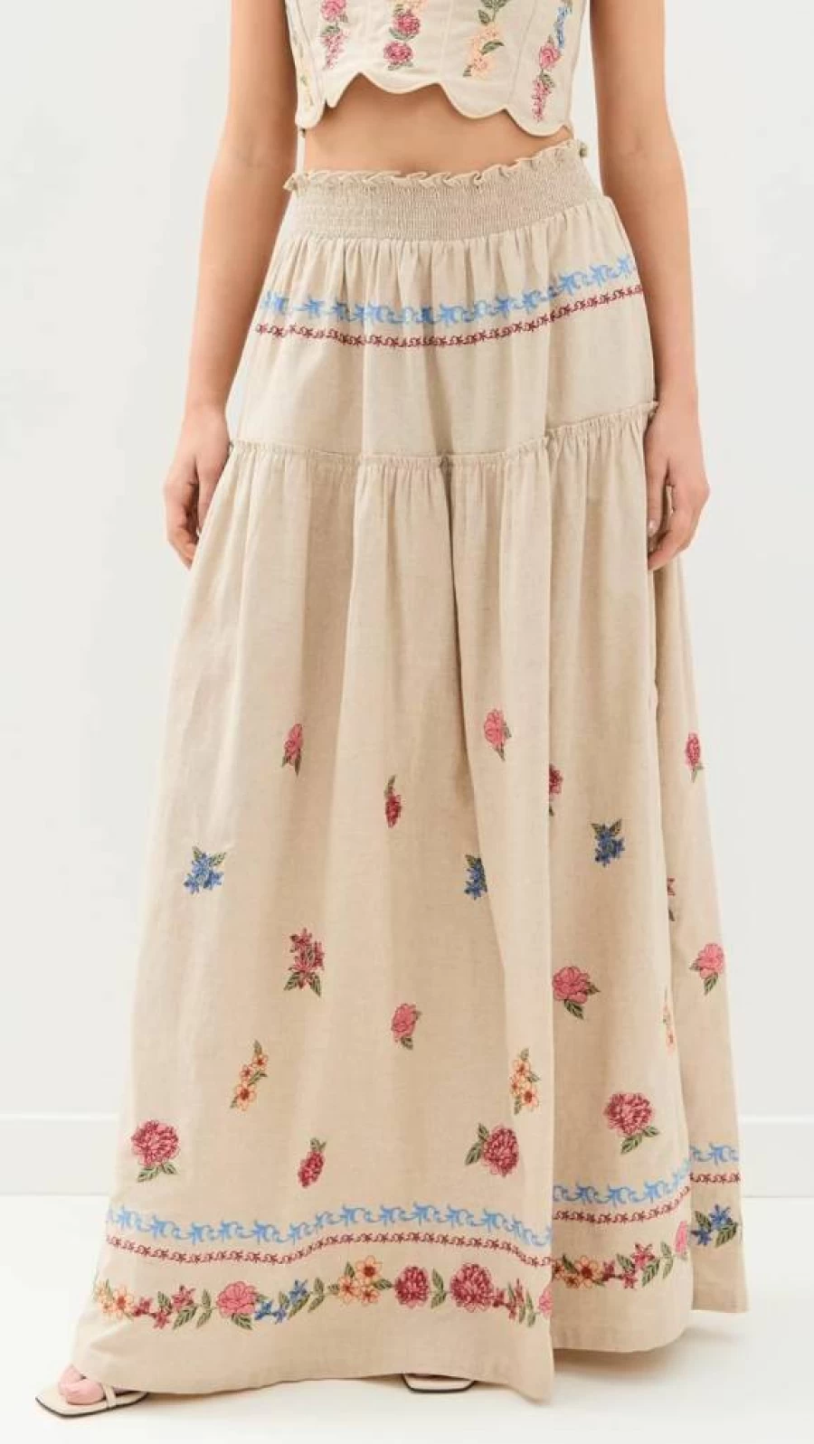 AGUA BENDITA Jenna Blush Pink Women's Floral Mini Skirt - Elegant High Waist A-Line Summer Skirt
