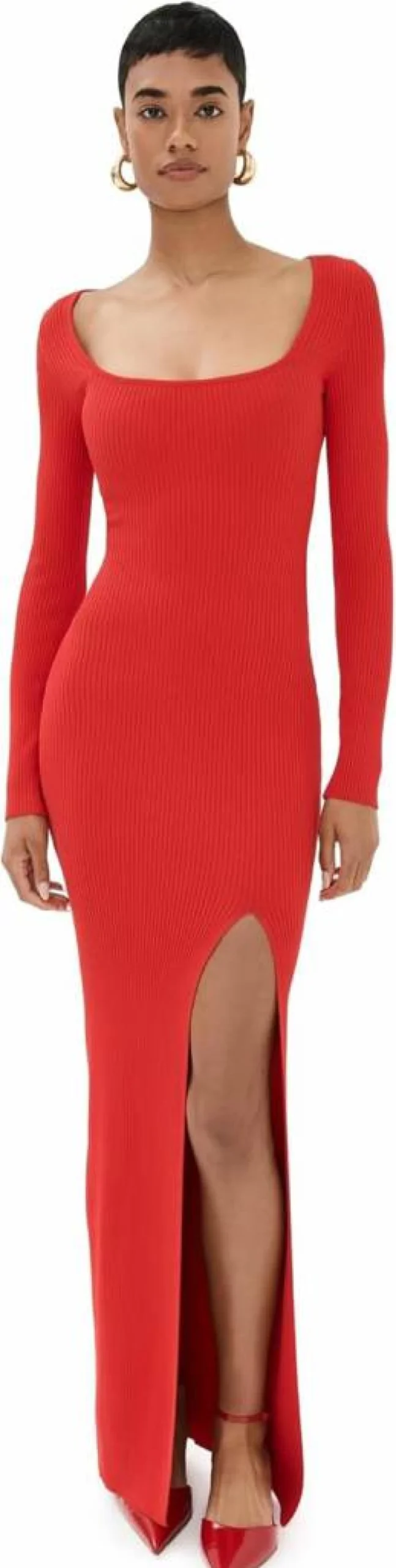 Good American Women's Virgo Ribbed Long Sleeve Maxi Dress