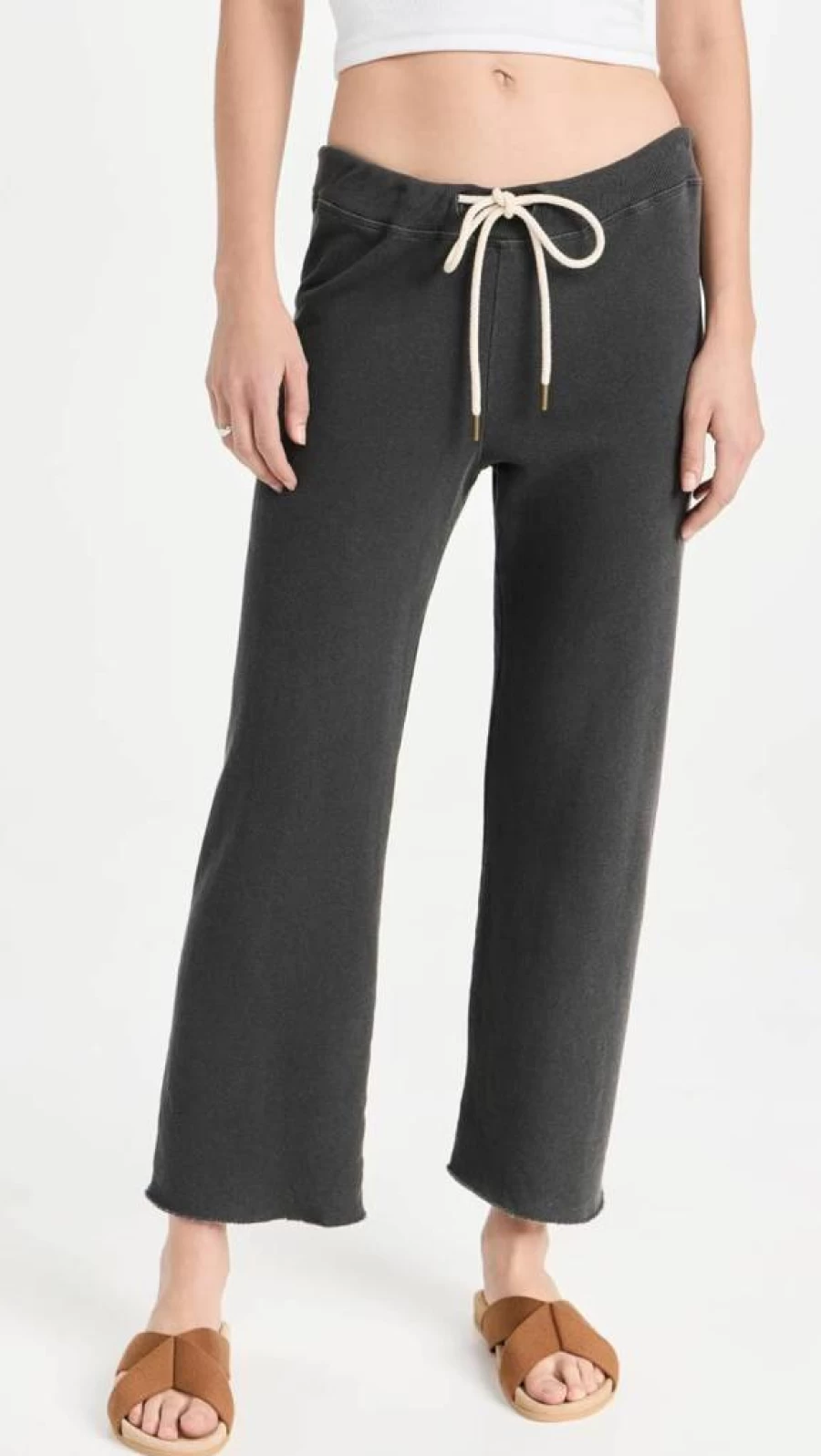 THE GREAT Women's Wide Leg Cropped Sweatpants - Comfortable Casual Lounge Pants