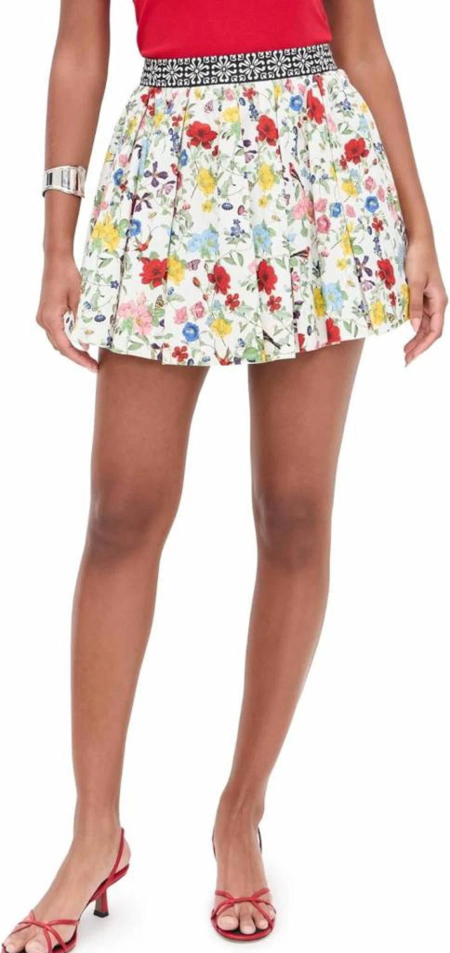 alice + olivia Women's Haven Flared Mini Skirt | High Waist A-Line Denim Skirt