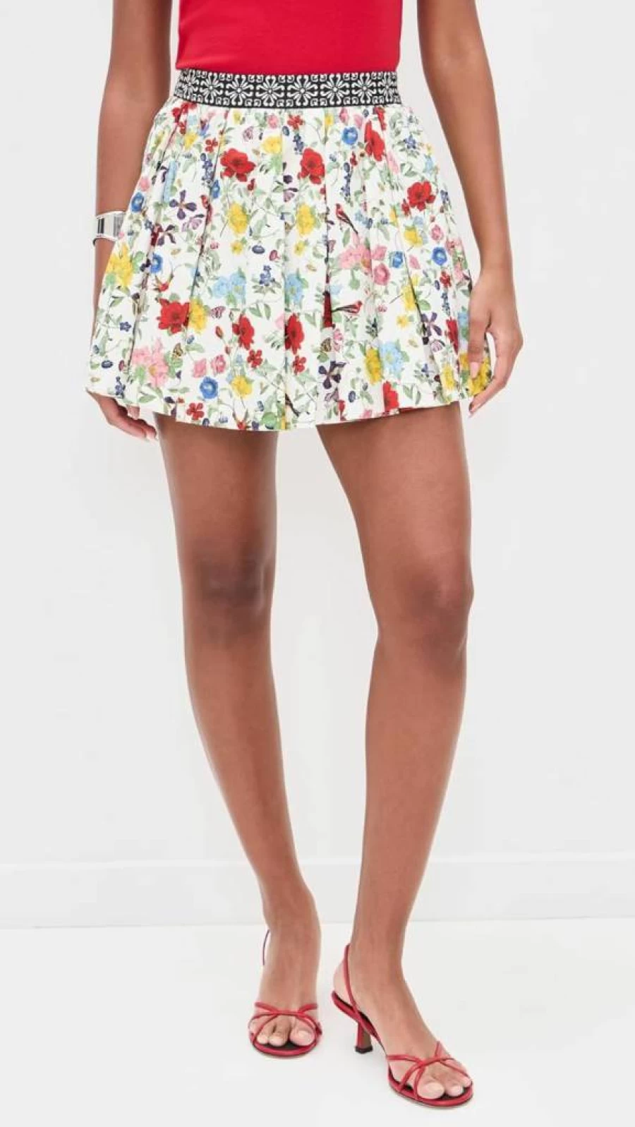 alice + olivia Women's Haven Flared Mini Skirt | High Waist A-Line Denim Skirt