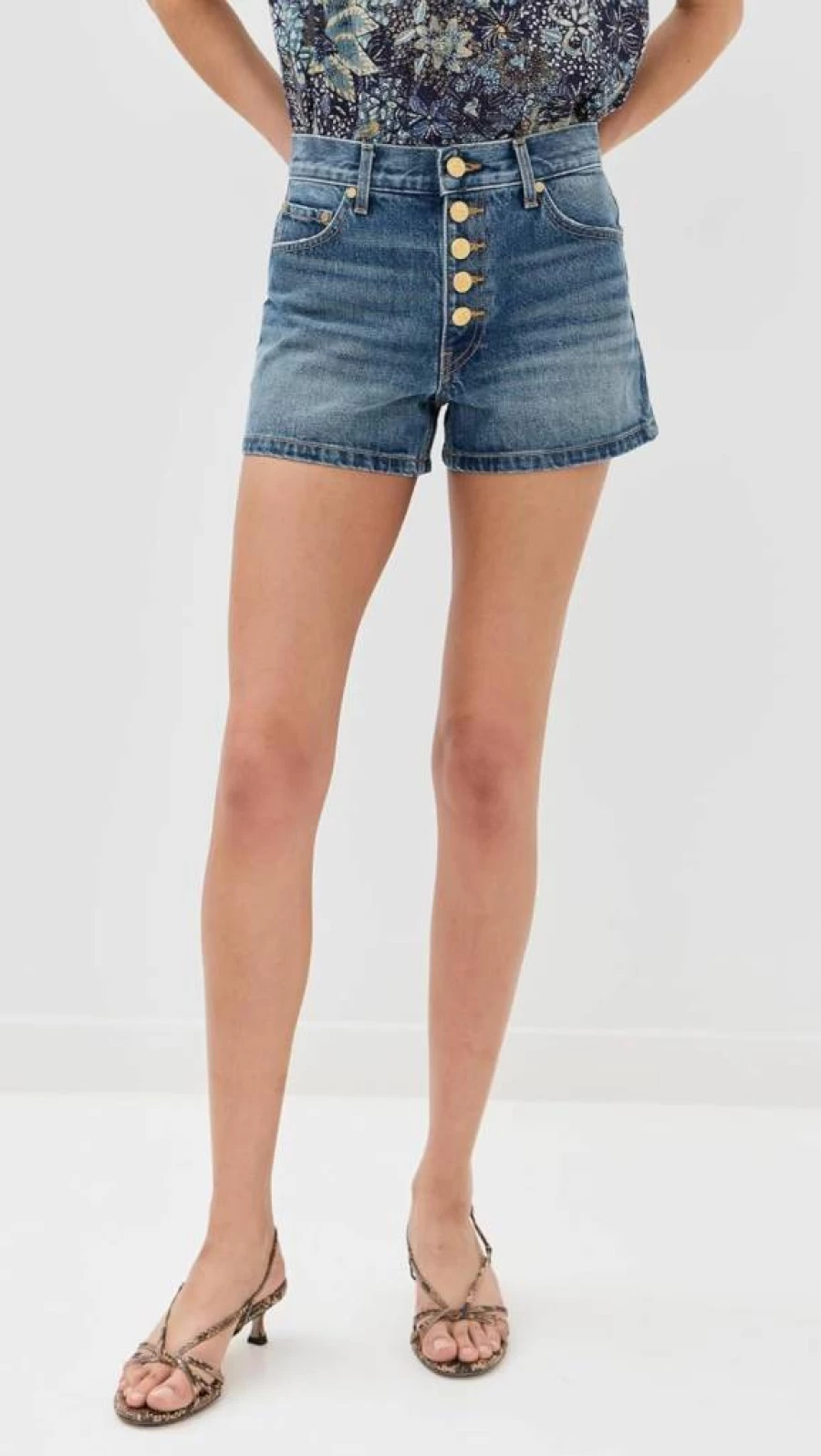 MOTHER Women's High-Waisted Bermuda Denim Shorts with Frayed Hem - Vintage Washed Blue Jeans Shorts for Women