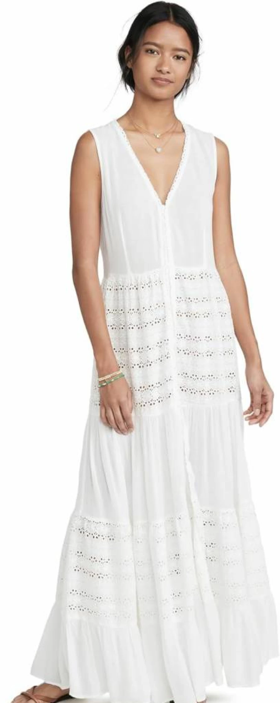 Playa Lucila Women's Floral Eyelet Maxi Dress - Summer Boho Beach Dress with Lace Trim