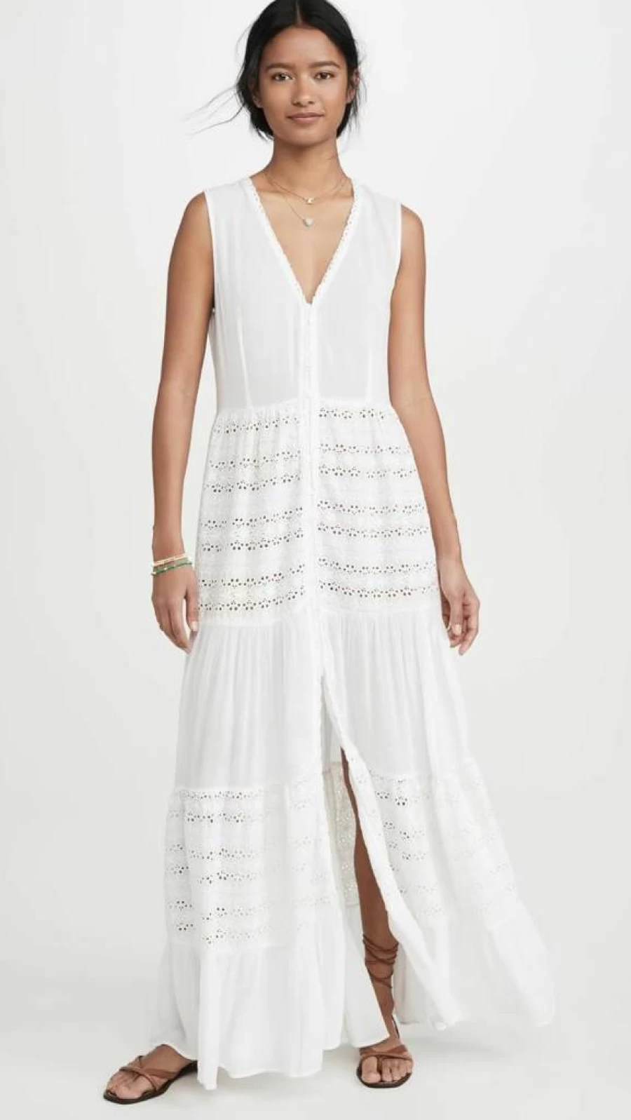 Playa Lucila Women's Floral Eyelet Maxi Dress - Summer Boho Beach Dress with Lace Trim