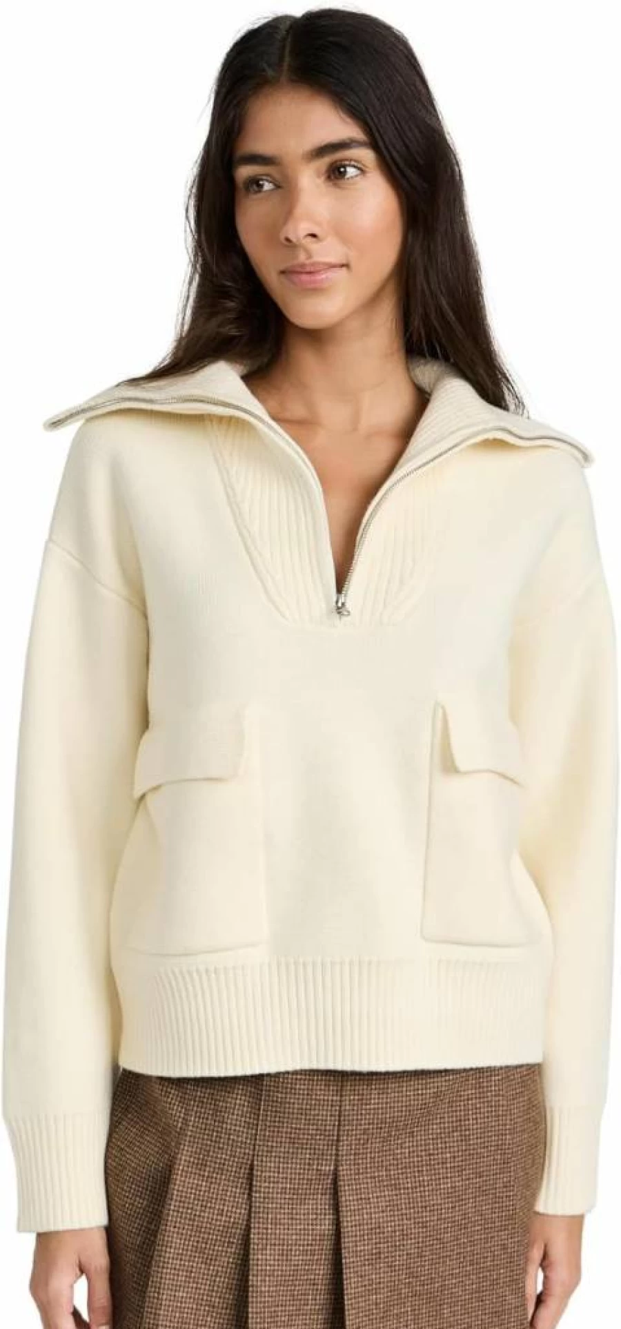 English Factory Women's Quarter-Zip Knit Sweater | Soft Casual Pullover | Stylish Comfort