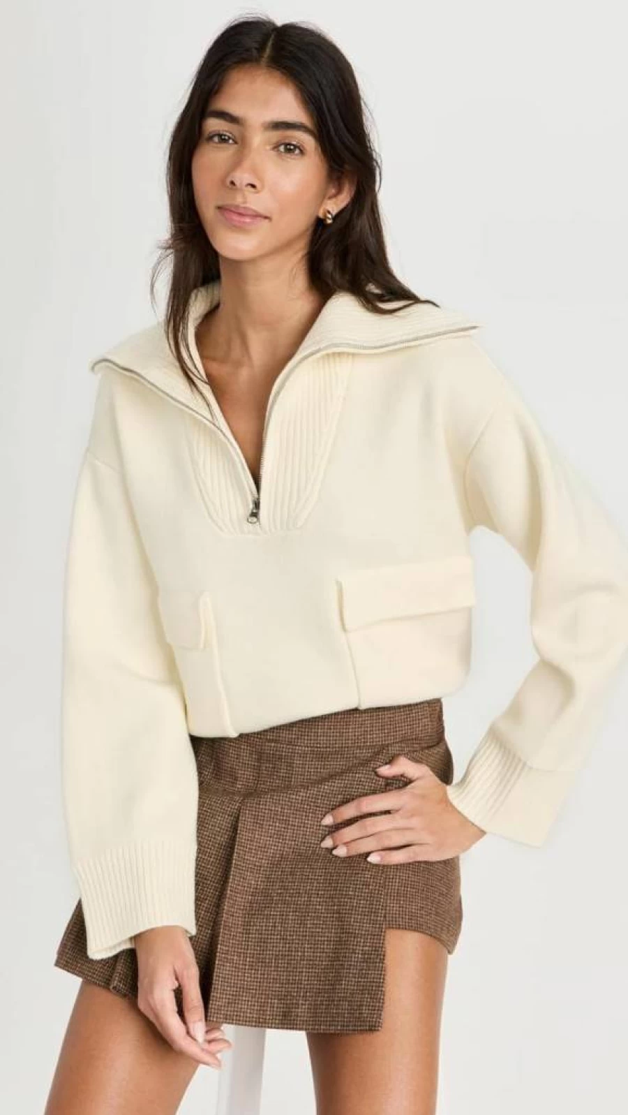 English Factory Women's Quarter-Zip Knit Sweater | Soft Casual Pullover | Stylish Comfort