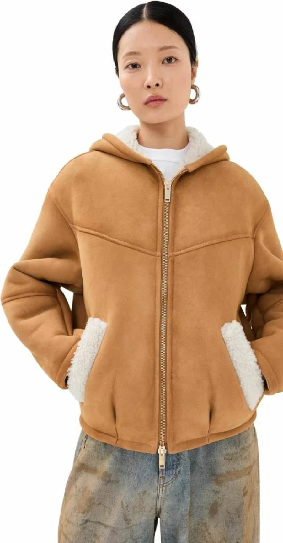 HALFBOY Women's Faux Shearling Hoodie - Cozy Winter Fleece Jacket with Hood for Women