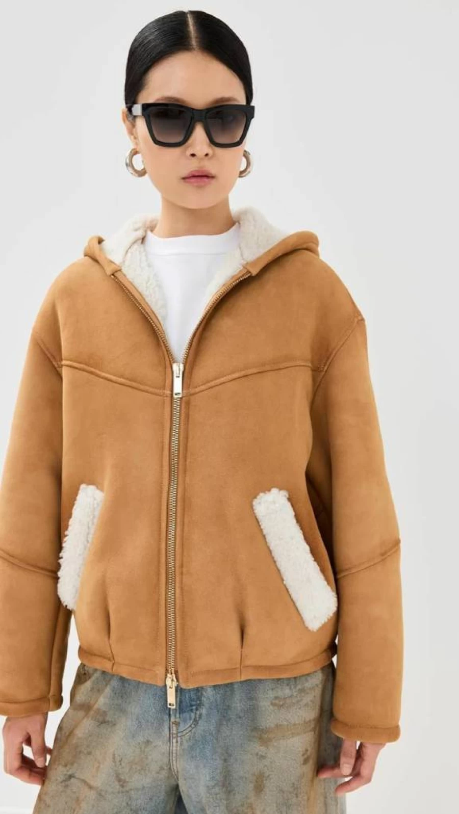 HALFBOY Women's Faux Shearling Hoodie - Cozy Winter Fleece Jacket with Hood for Women