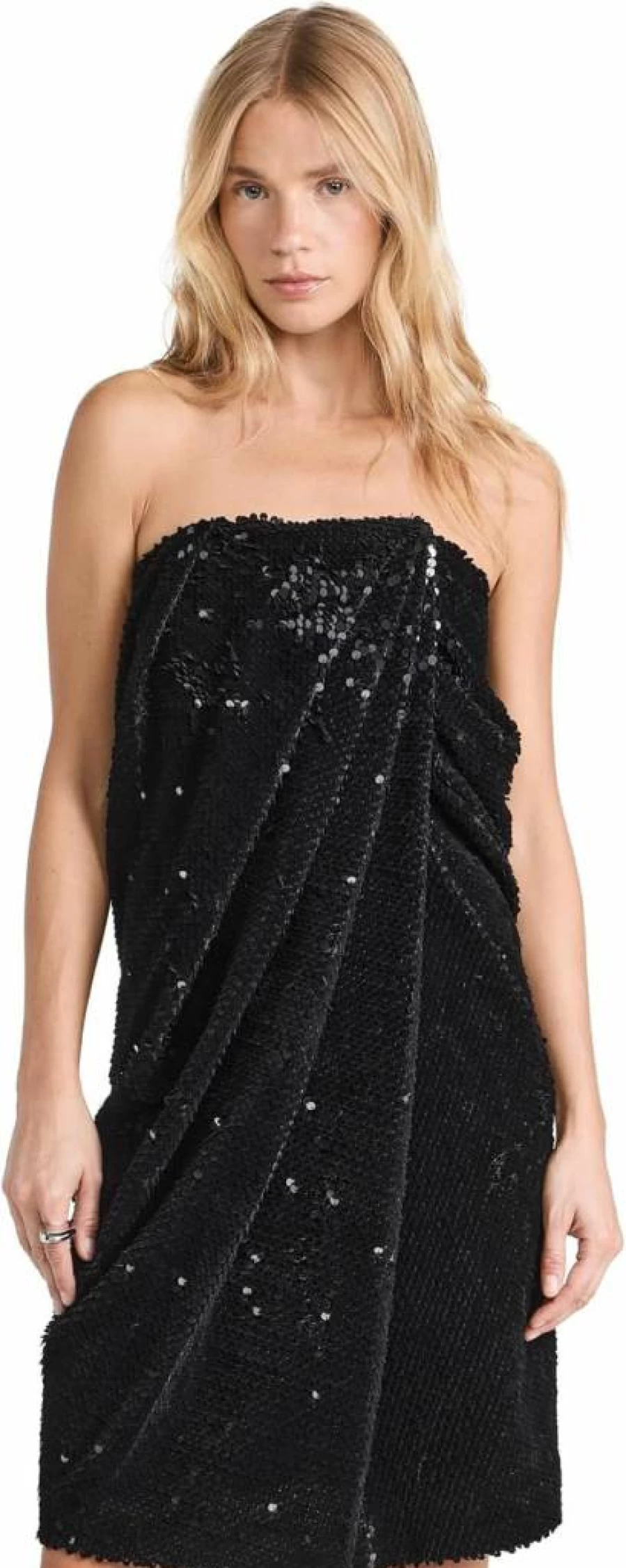 RECTO Women's Velvet Sequin Draped Tube Top Dress - Elegant Sleeveless Party Gown