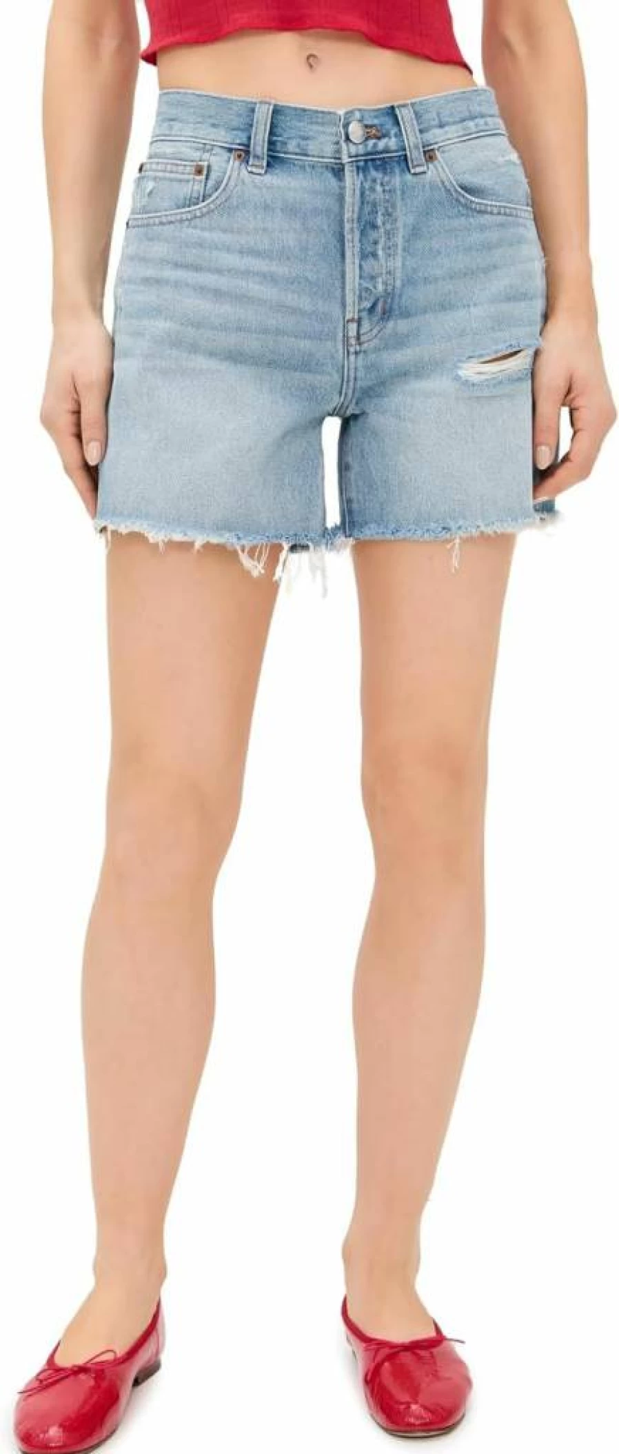 Madewell Women's Brynn Long Shorts in Hallstead Wash - High-Rise Denim Shorts for Women