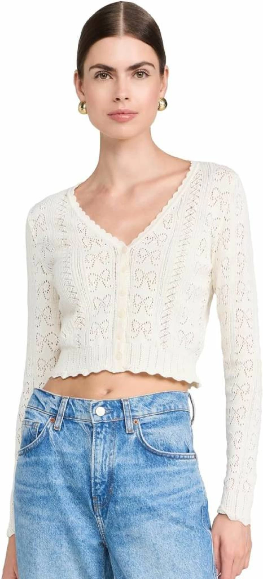 LOVESHACKFANCY Women's Petra Cardigan Sweater - Feminine Knit Top for Casual & Dressy Outfits